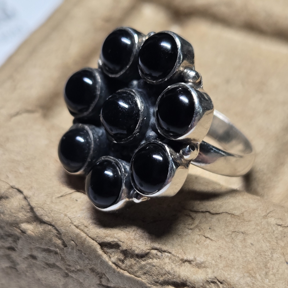 925 Sterling Silver Black Onix Statement Ring Adjustable Size